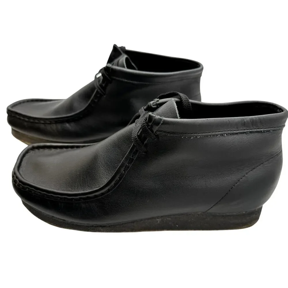 Clarks Wallabee Boot Mens Black Leather Lace Up Crepe Sole Chukka Moc Toe